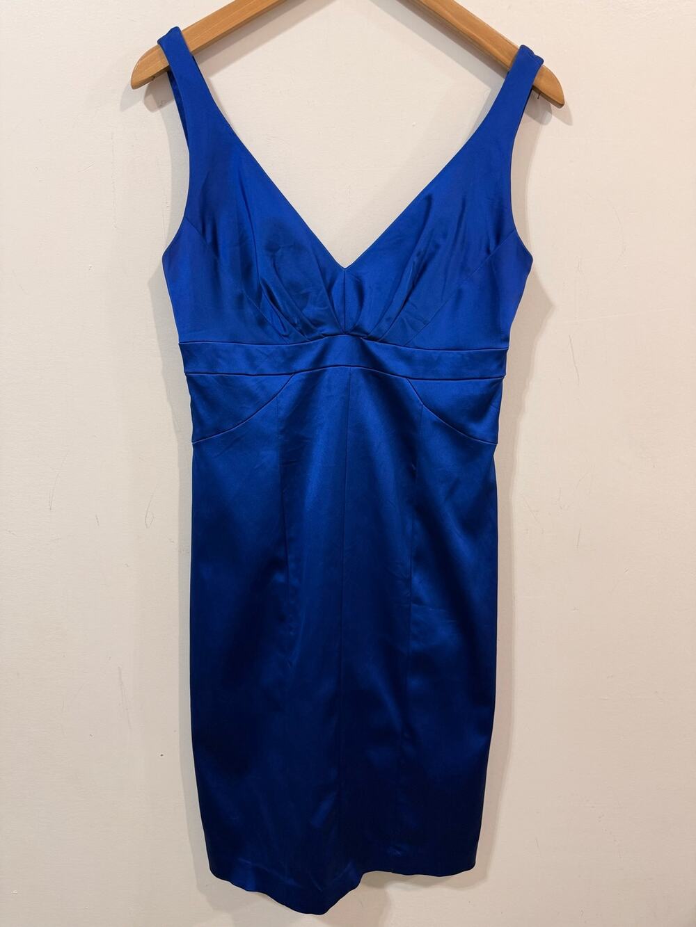 David Meister Royal Blue Satin Mini Dress Size 6 Elegant Cocktail Party Dress